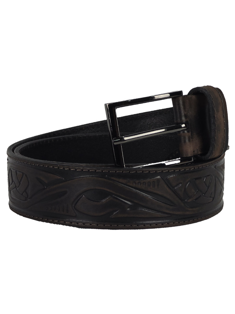 Ремень кожанный с тиснением  - фото 1 - rockbunker.ru