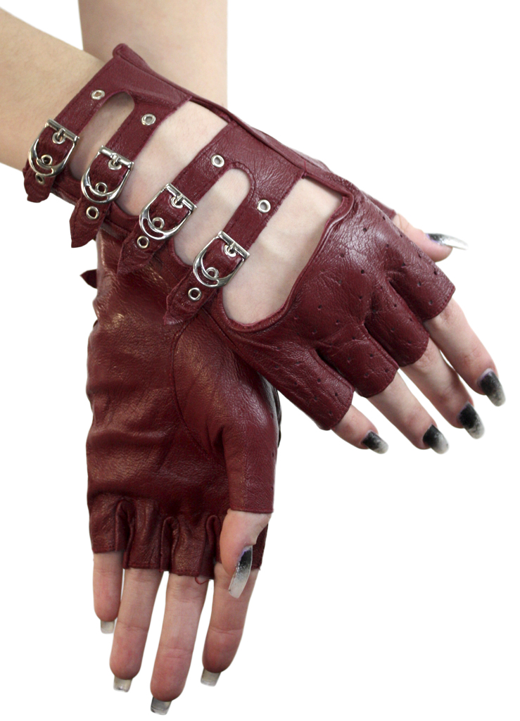 Перчатки кожаные без пальцев женские на ремешках - фото 14 - rockbunker.ru