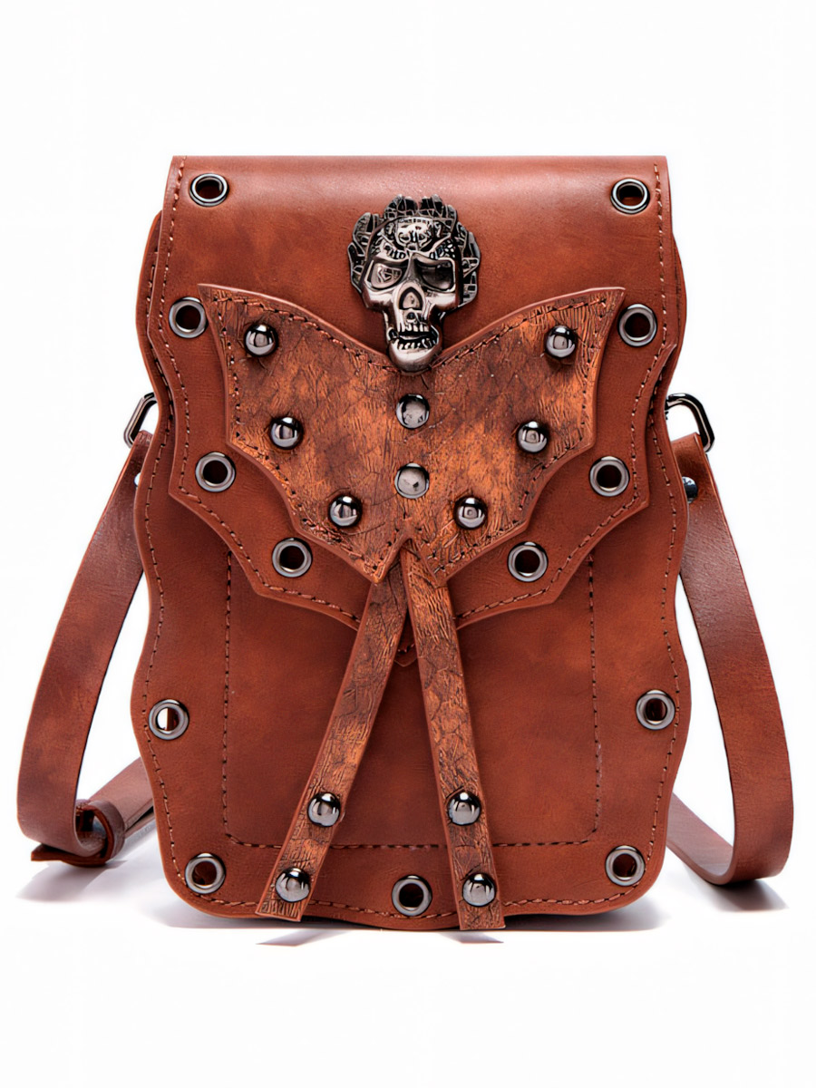 Подсумок Стимпанк Череп Коричневый - фото 2 - rockbunker.ru