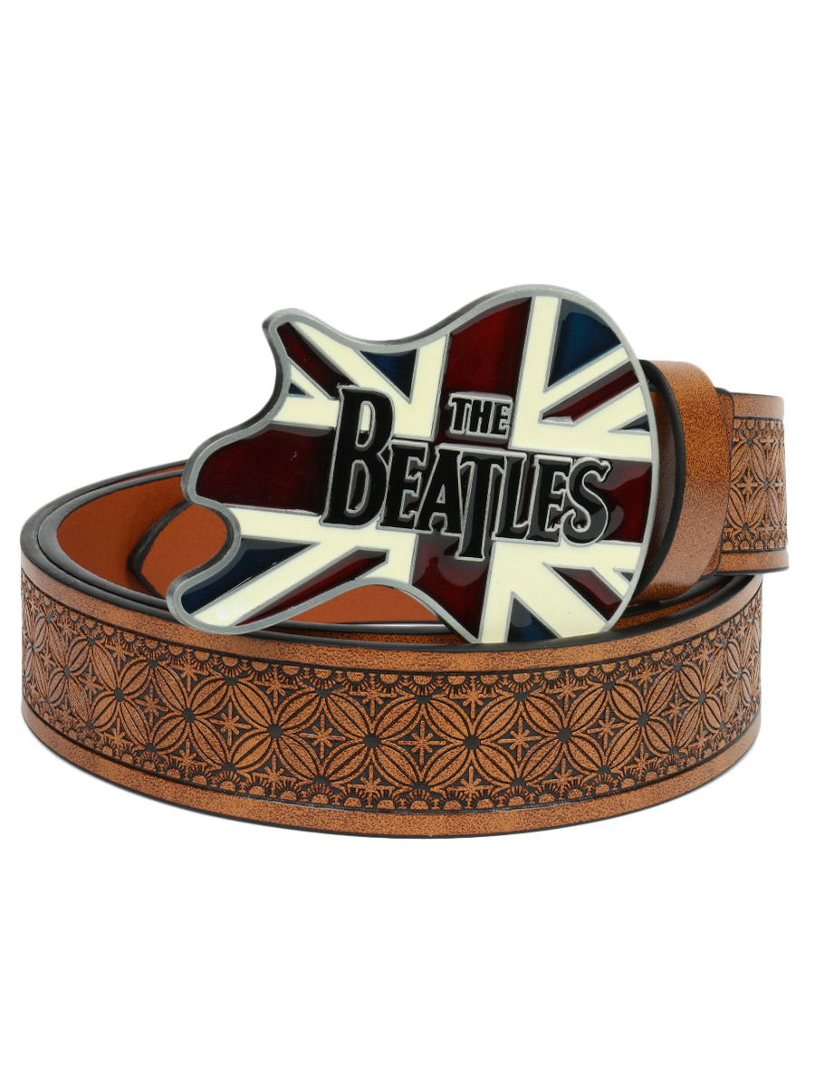 Ремень из экокожи с пряжкой The Beatles коричневый - фото 1 - rockbunker.ru