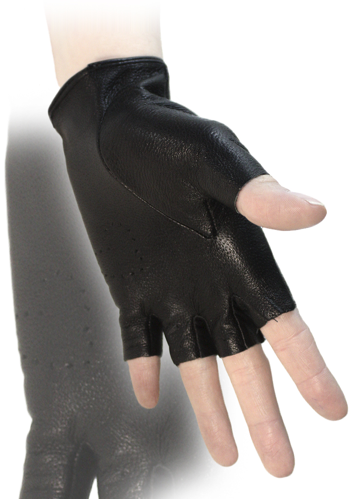 Перчатки кожаные без пальцев женские на ремешке с кнопкой - фото 2 - rockbunker.ru