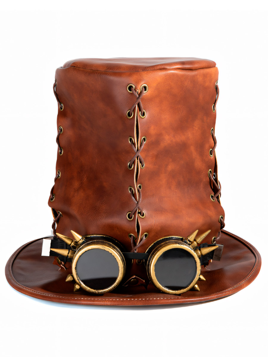 Стимпанк Шляпа Цилиндр с Очками - фото 1 - rockbunker.ru