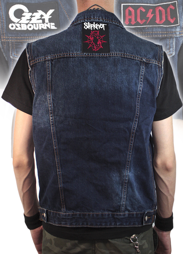Жилет джинсовый с нашивками Ozzy Osbourne AC DC Slipknot - фото 2 - rockbunker.ru