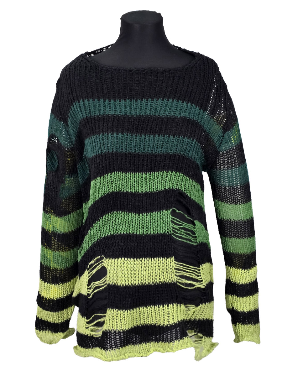 Свитер рваный оверсайз зеленые цвета - фото 1 - rockbunker.ru