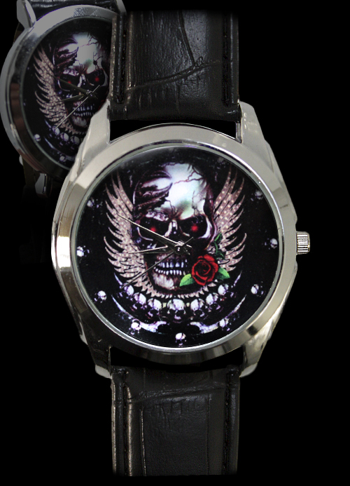 Часы RockMerch Череп с розой наручные - фото 1 - rockbunker.ru
