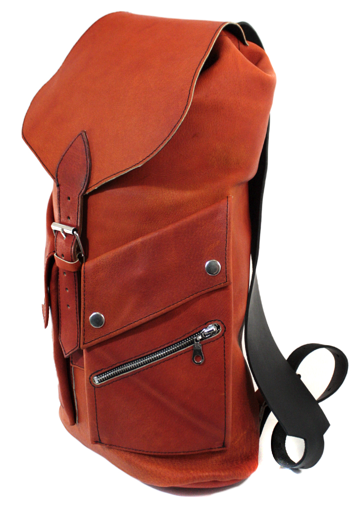 Рюкзак кожаный с двумя боковыми карманами - фото 7 - rockbunker.ru