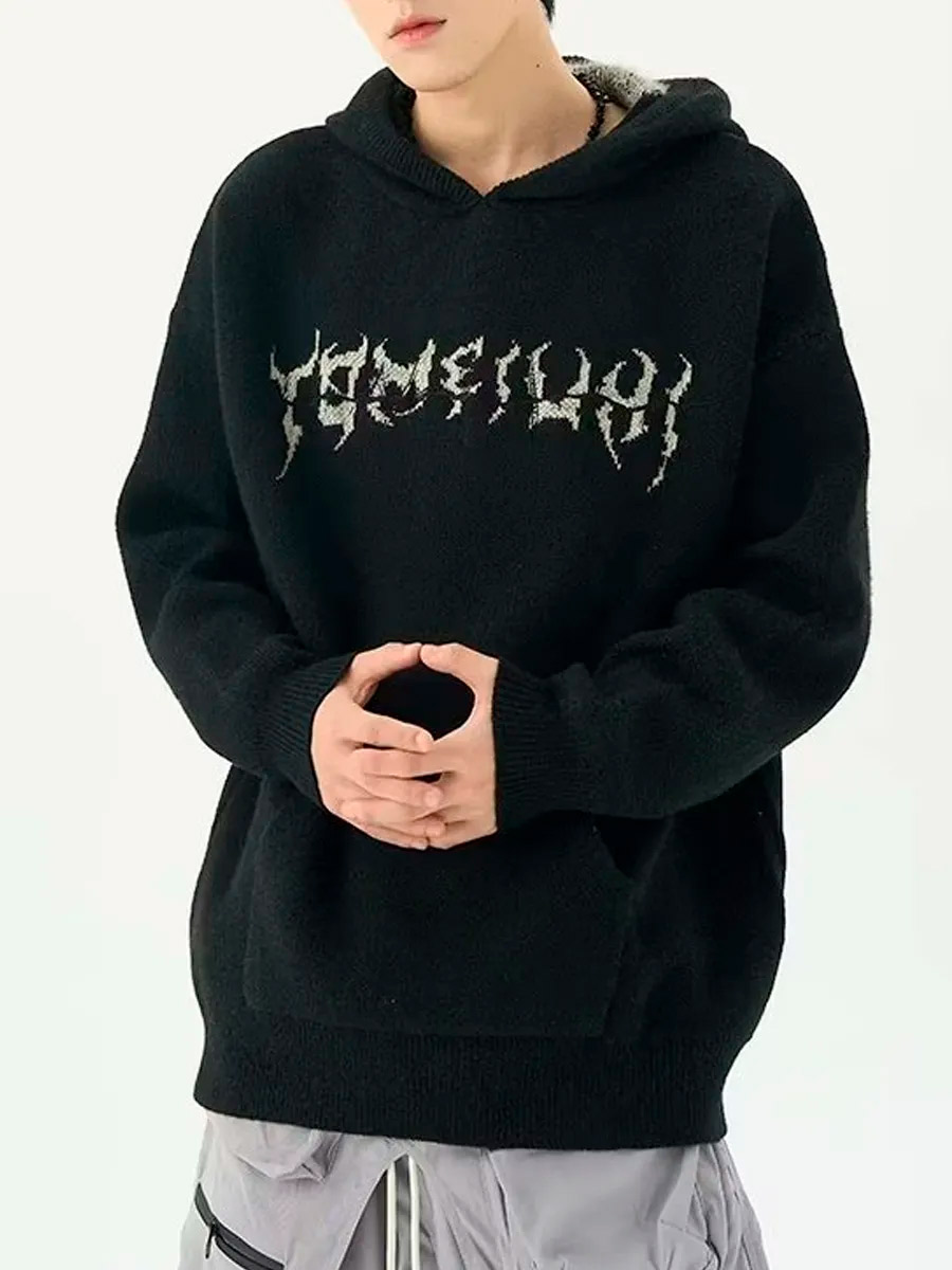 Свитер Вязаный с Капюшоном Черный - фото 2 - rockbunker.ru