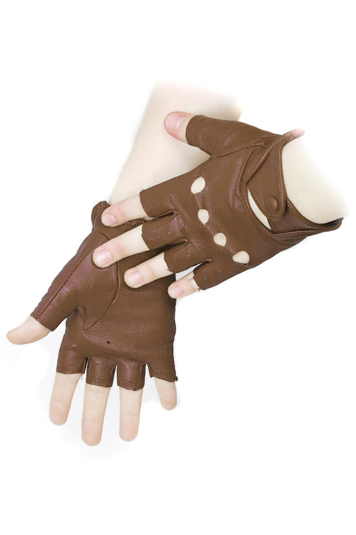 Перчатки кожаные женские без пальцев светло-коричневые - фото 2 - rockbunker.ru