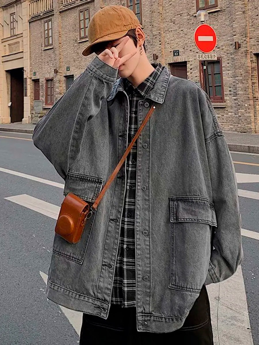 Куртка Джинсовая с Карманами Серая - фото 1 - rockbunker.ru