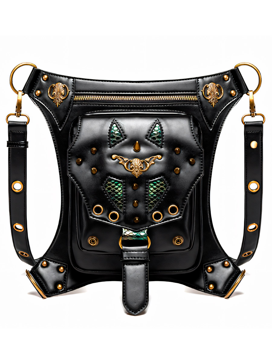 Сумка Стимпанк Универсальная с Шипами Крокодил - фото 1 - rockbunker.ru