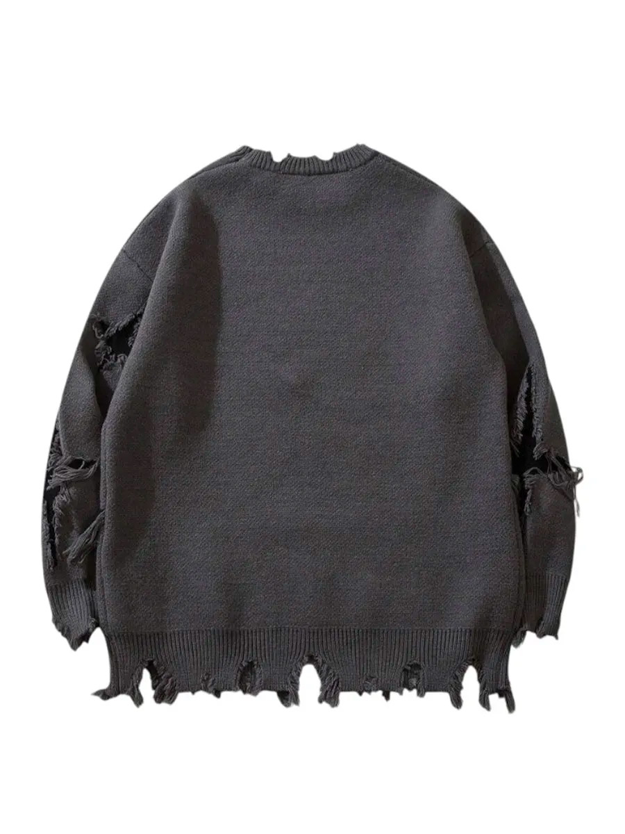 Джемпер Рваный Серый - фото 2 - rockbunker.ru