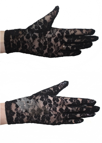 Перчатки готические сетка с кружевами черные - фото 1 - rockbunker.ru