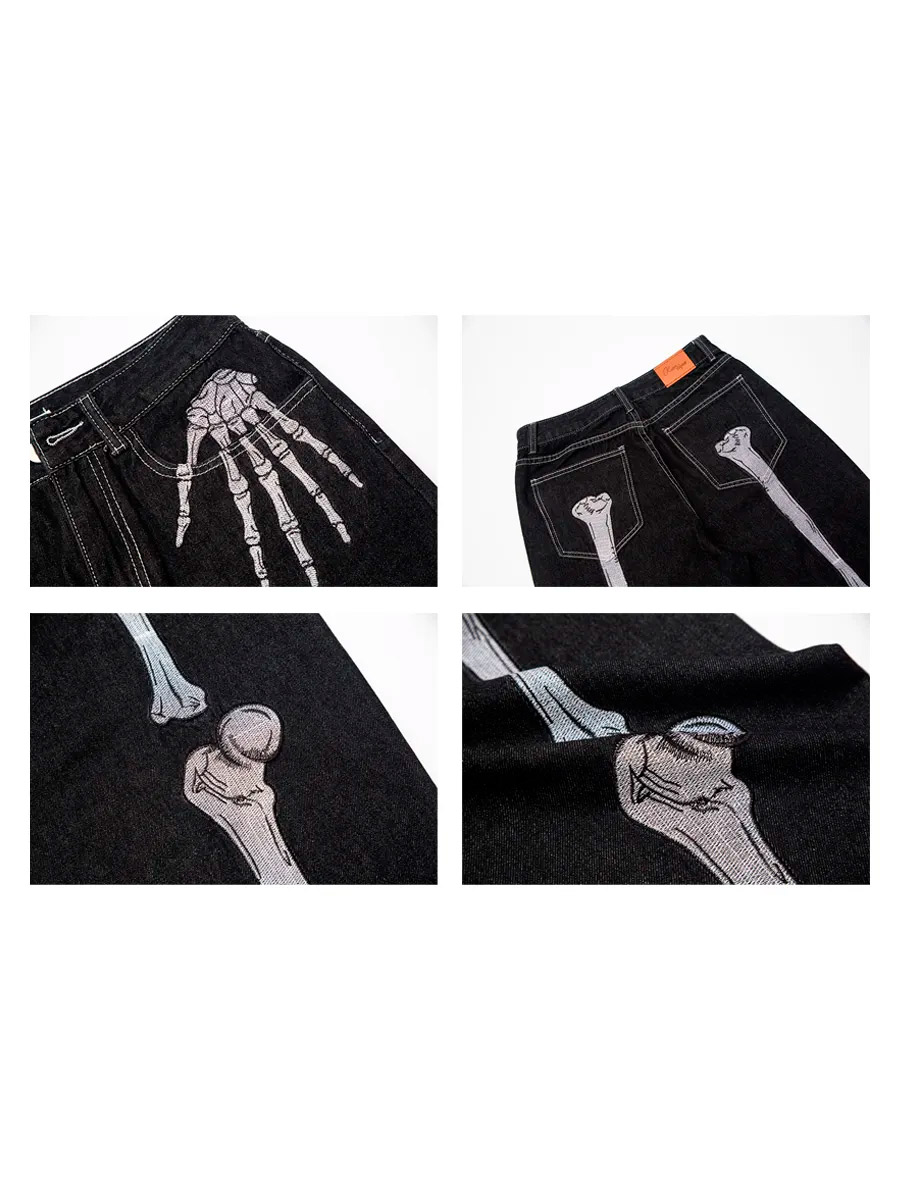 Джинсы с Вышивкой Кости Скелета - фото 4 - rockbunker.ru