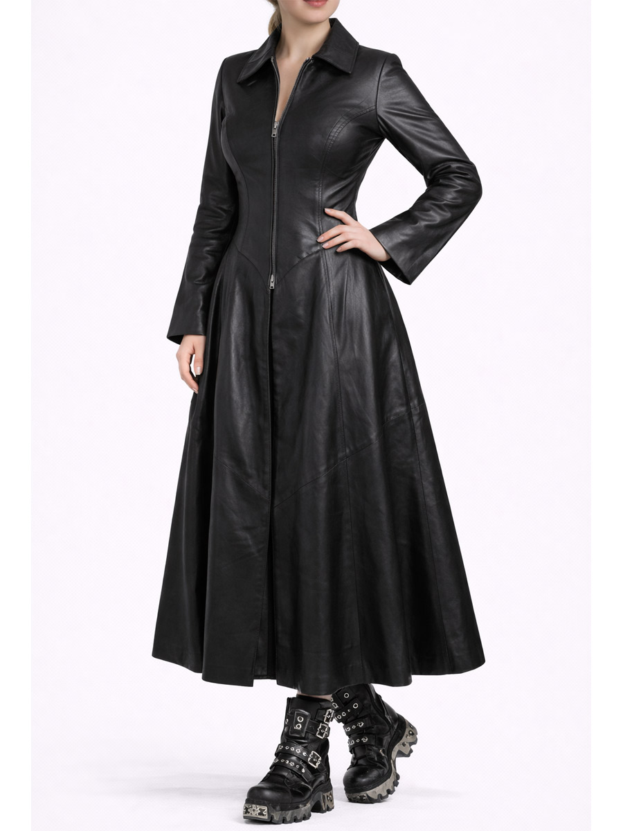 Плащ женский кожаный RockMerch классический - фото 1 - rockbunker.ru
