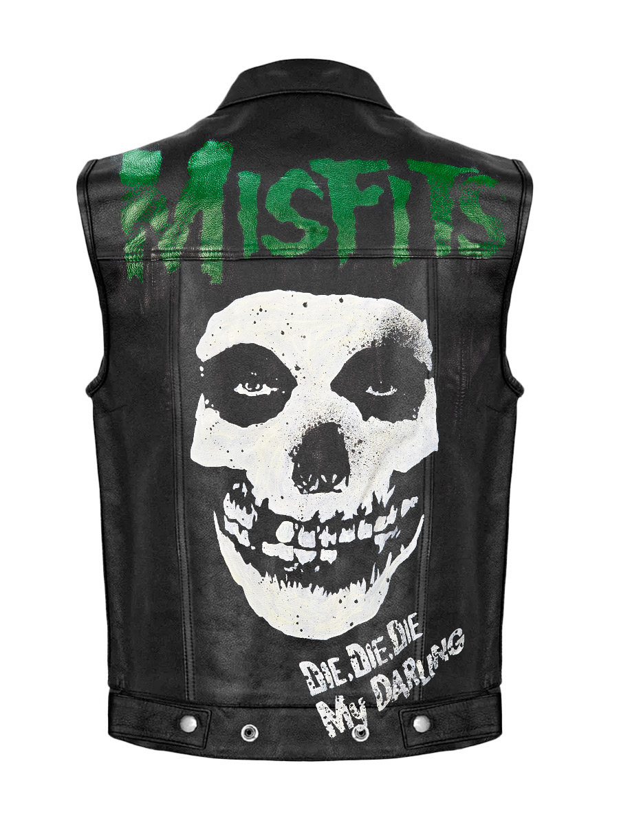 Жилет кожаный кастомный The Misfits - фото 1 - rockbunker.ru