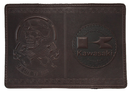Обложка на паспорт Kawasaki кожаная тёмно-коричневая - фото 1 - rockbunker.ru