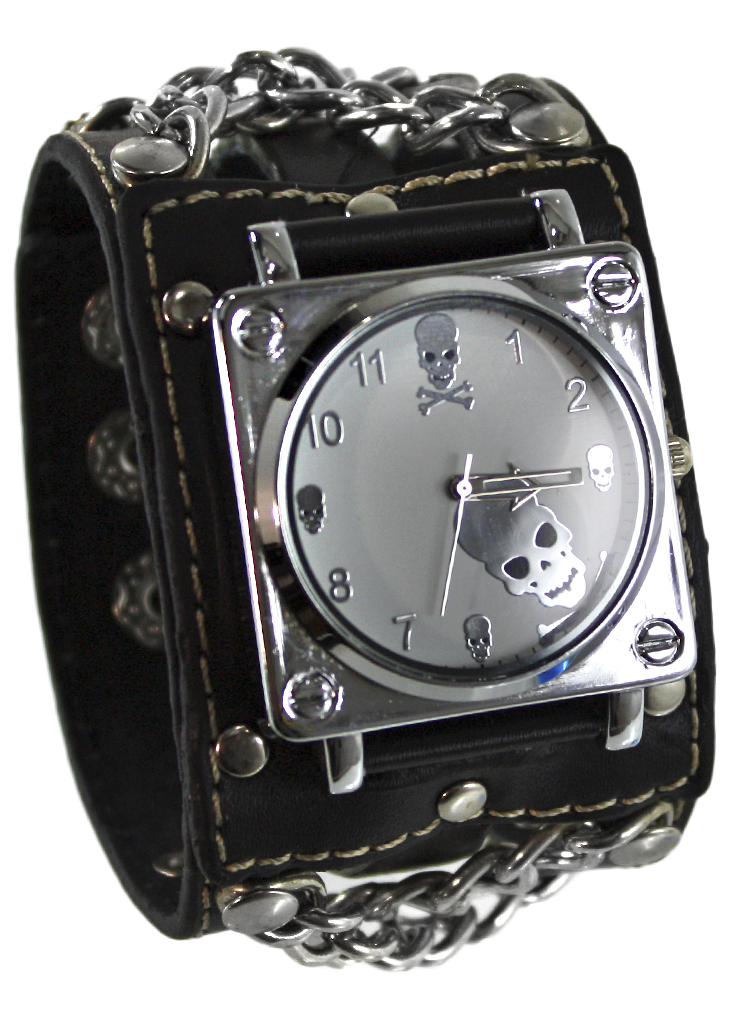 Часы Черепа с цепями с белым циферблатом коричневые - фото 2 - rockbunker.ru