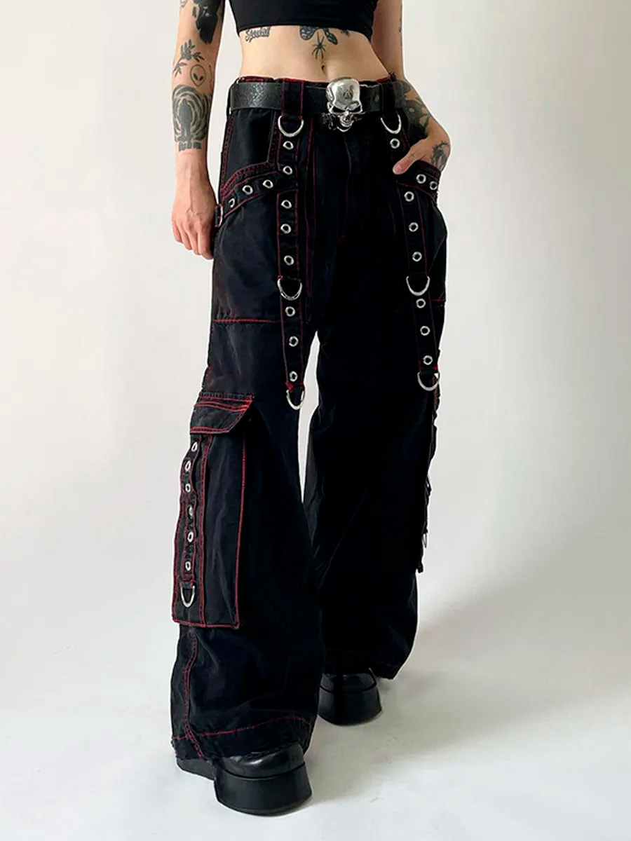 Штаны Летние с Цепями и Красной Строчкой - фото 3 - rockbunker.ru