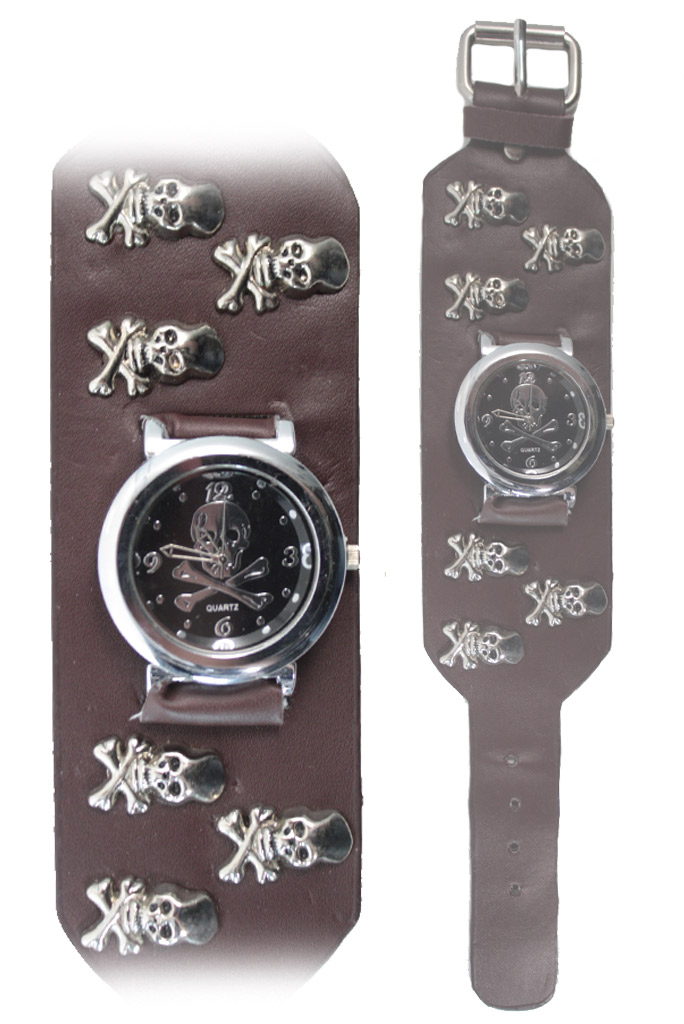 Часы наручные Веселый Роджер на широком ремешке - фото 1 - rockbunker.ru