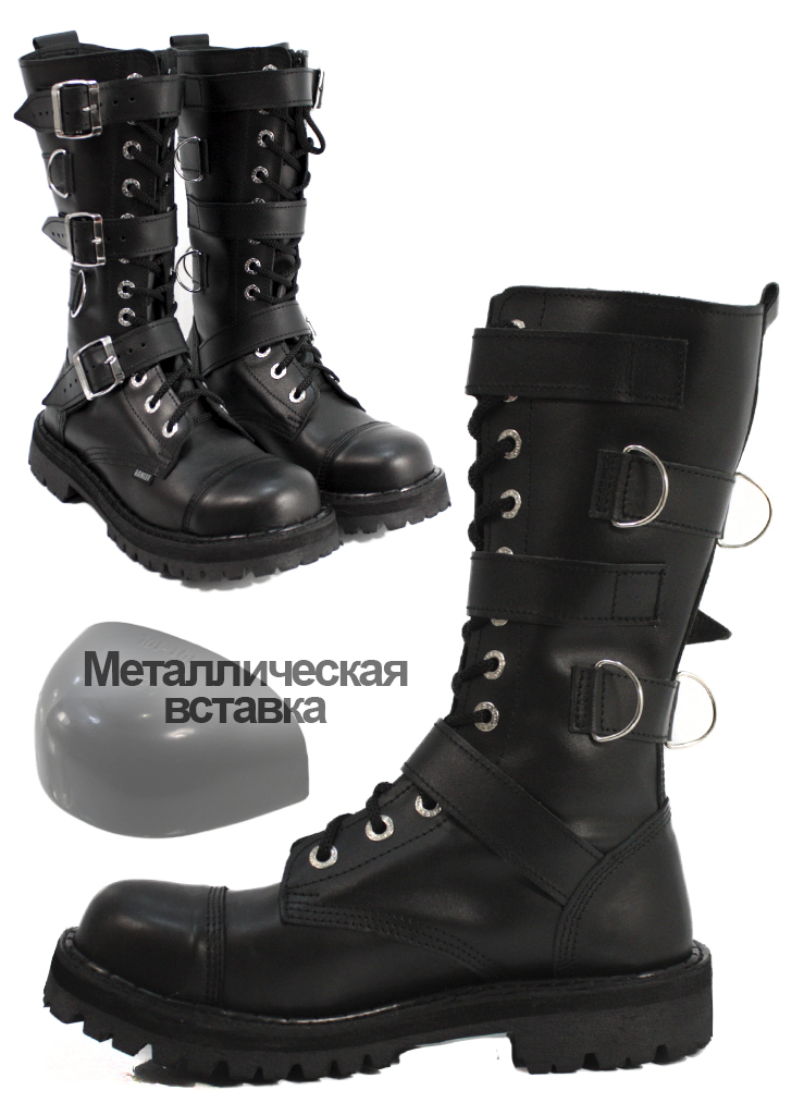 Ботинки высокие Ranger Black 12 колец 3 ремня кольца - фото 2 - rockbunker.ru