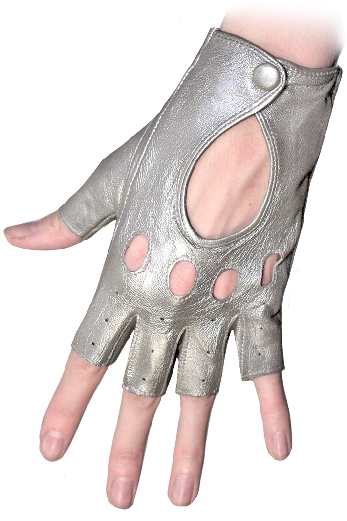 Перчатки кожаные женские без пальцев на кнопке - фото 1 - rockbunker.ru