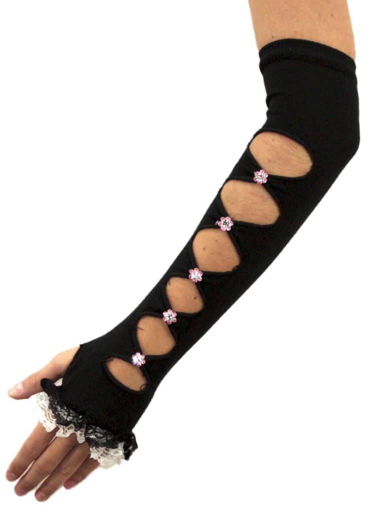 Перчатки-митенки Arm Warmer с кружевами и цветами - фото 1 - rockbunker.ru