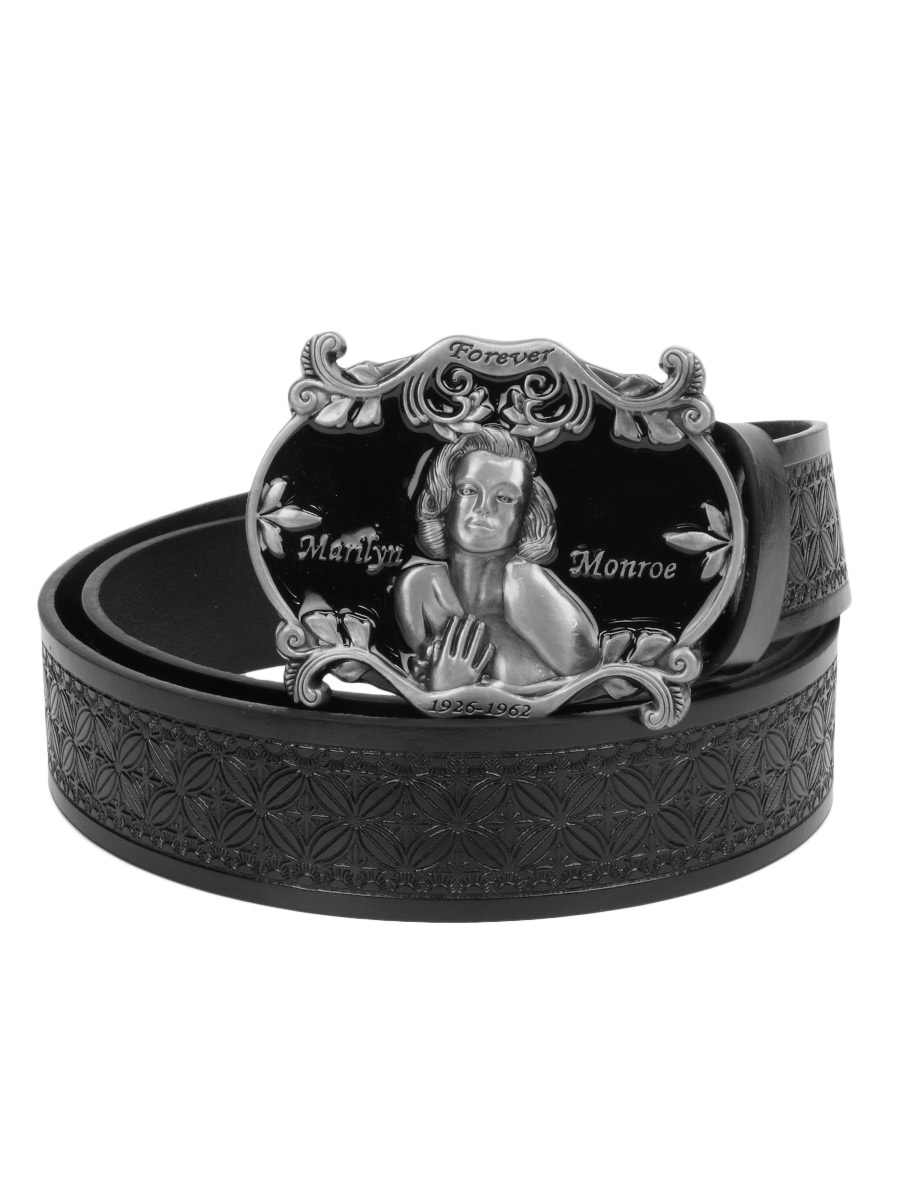 Ремень  с пряжкой Marilyn Monroe черный - фото 1 - rockbunker.ru