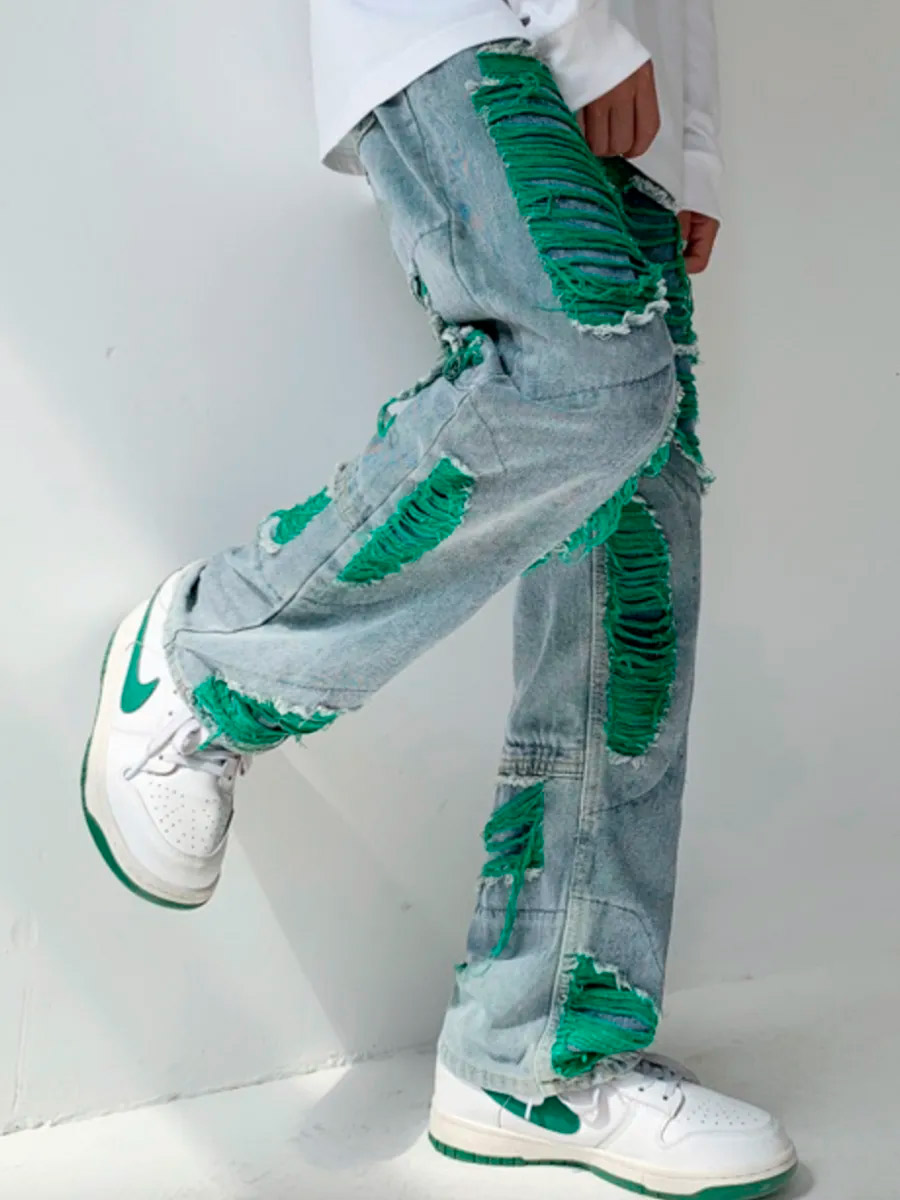 Джинсы с зеленымии вставками - фото 3 - rockbunker.ru