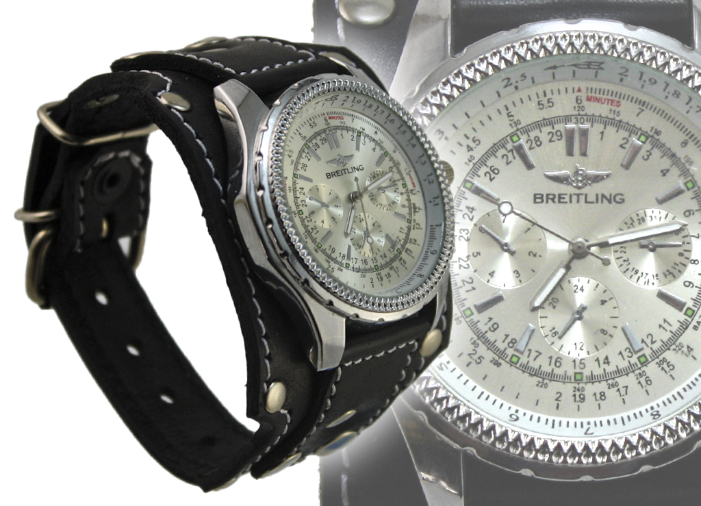 Часы наручные Breitling с кожаным браслетом - фото 4 - rockbunker.ru
