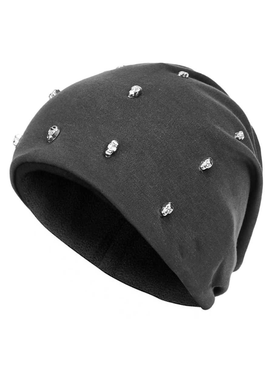 Шапка серая С Черепами - фото 2 - rockbunker.ru