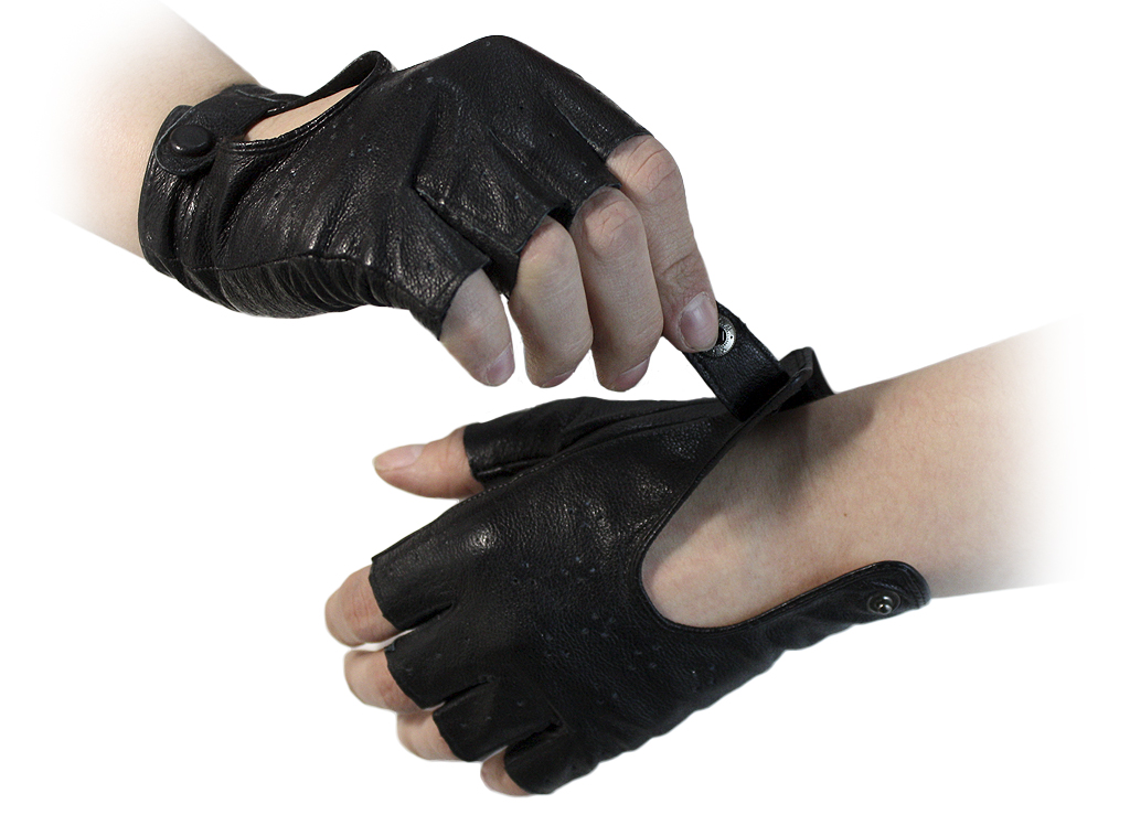 Перчатки кожаные без пальцев женские на ремешке с кнопкой - фото 3 - rockbunker.ru