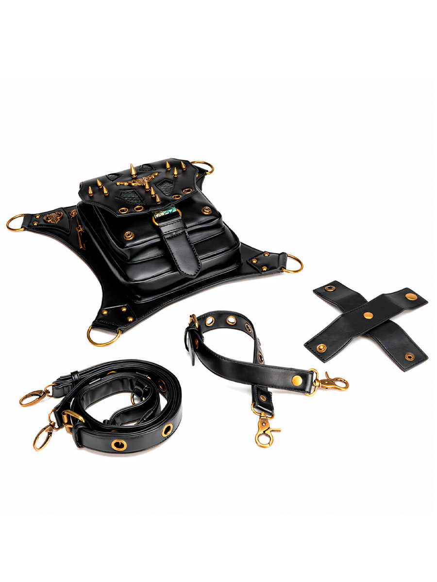 Сумка Стимпанк Универсальная с Шипами Крокодил - фото 2 - rockbunker.ru