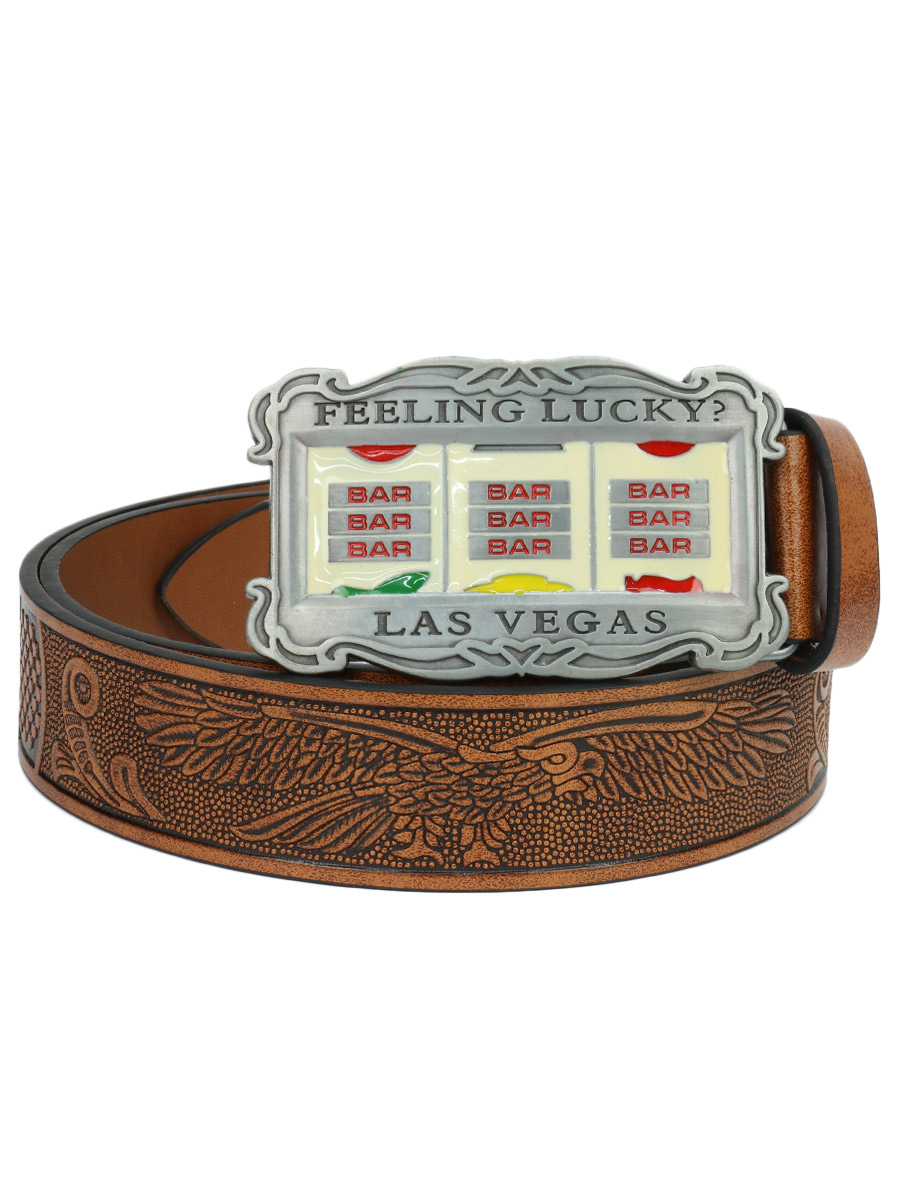 Ремень из экокожи с пряжкой Игра коричневый - фото 1 - rockbunker.ru