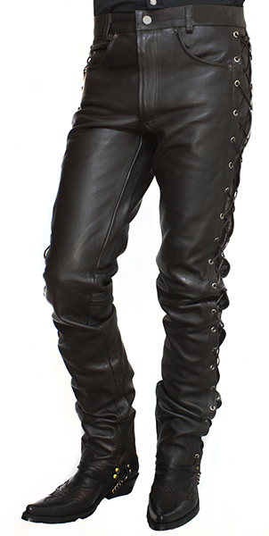 Штаны кожаные мужские First M-8030 BRN со шнуровкой коричневые - фото 1 - rockbunker.ru