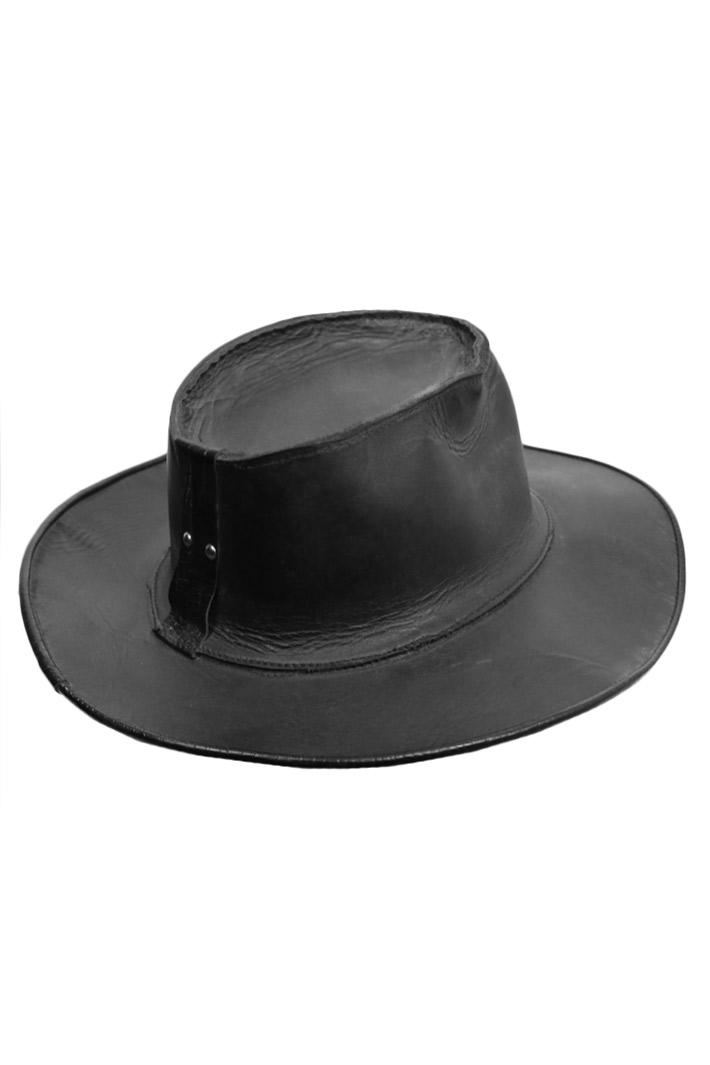Шляпа кожаная черная со швом из змеиной кожи - фото 2 - rockbunker.ru