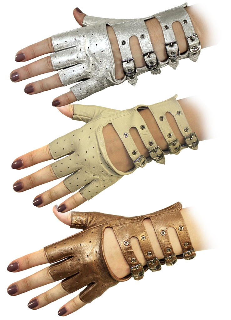 Перчатки кожаные без пальцев женские на ремешках - фото 1 - rockbunker.ru