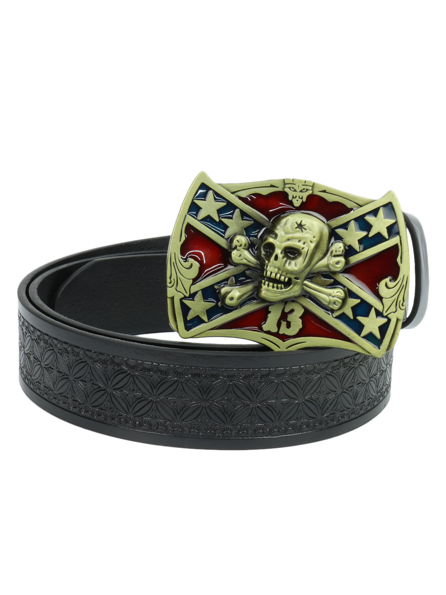 Ремень  с пряжкой Череп Конфедерация черный - фото 1 - rockbunker.ru
