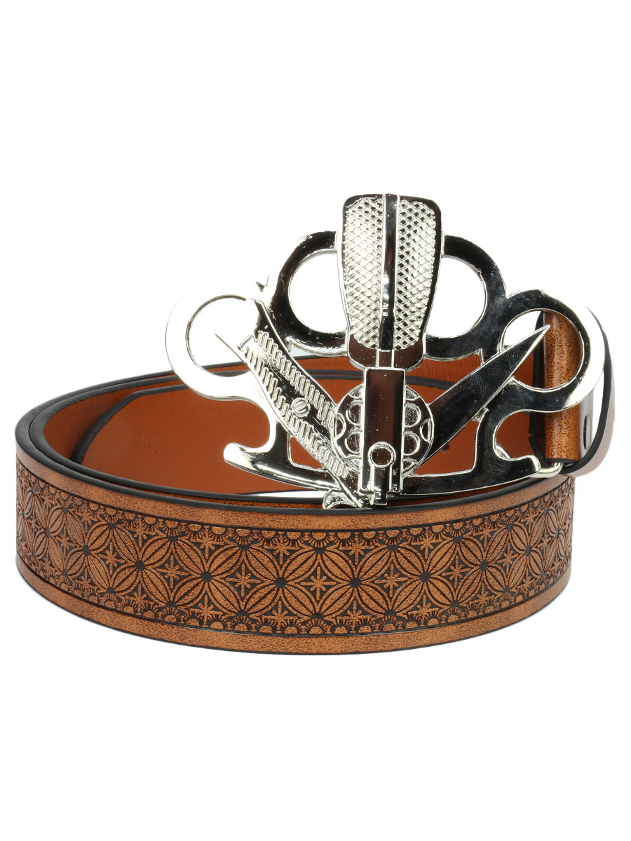 Ремень с пряжкой Защита коричневый - фото 1 - rockbunker.ru