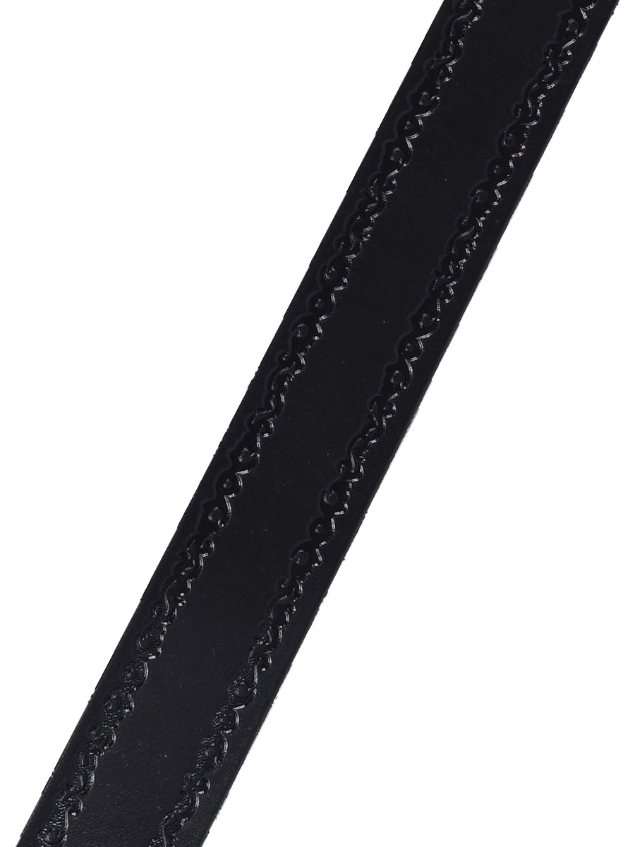 Ремень  кожаный с тиснением Черный - фото 2 - rockbunker.ru