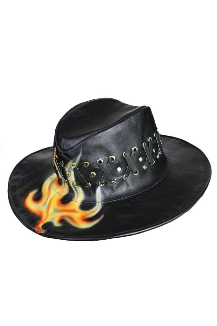 Шляпа кожаная со шнуровкой "Пламя" - фото 1 - rockbunker.ru
