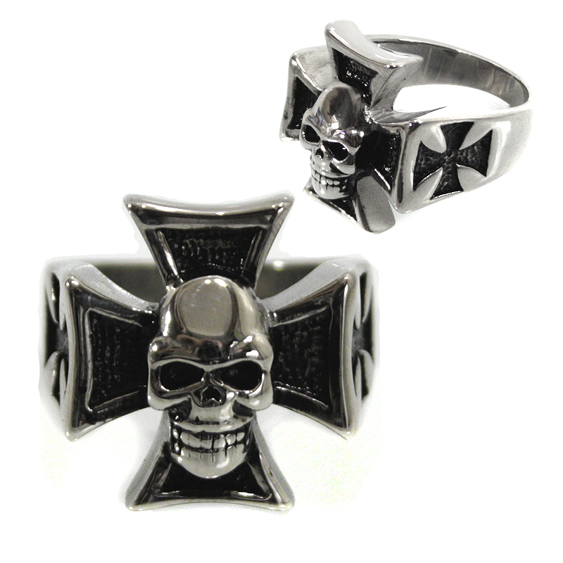 Кольцо Мальтийский крест и череп - фото 1 - rockbunker.ru