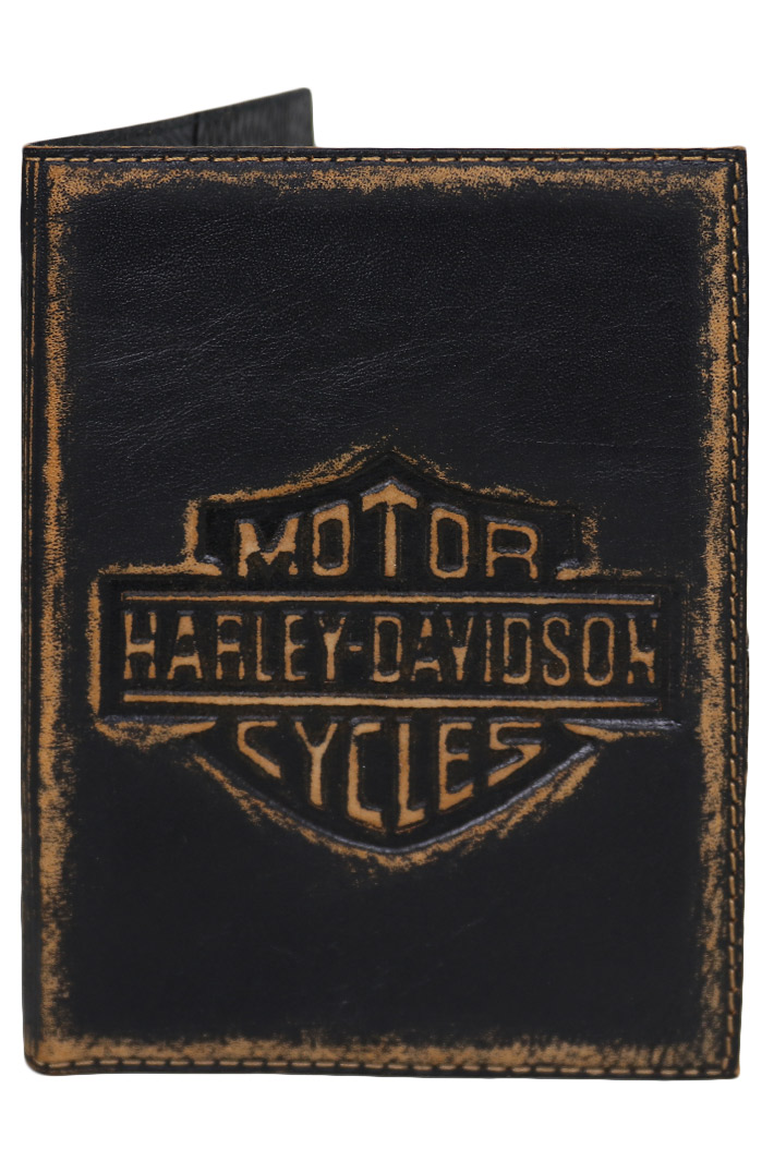 Обложка на паспорт Harley-Davidson кожаная - фото 1 - rockbunker.ru
