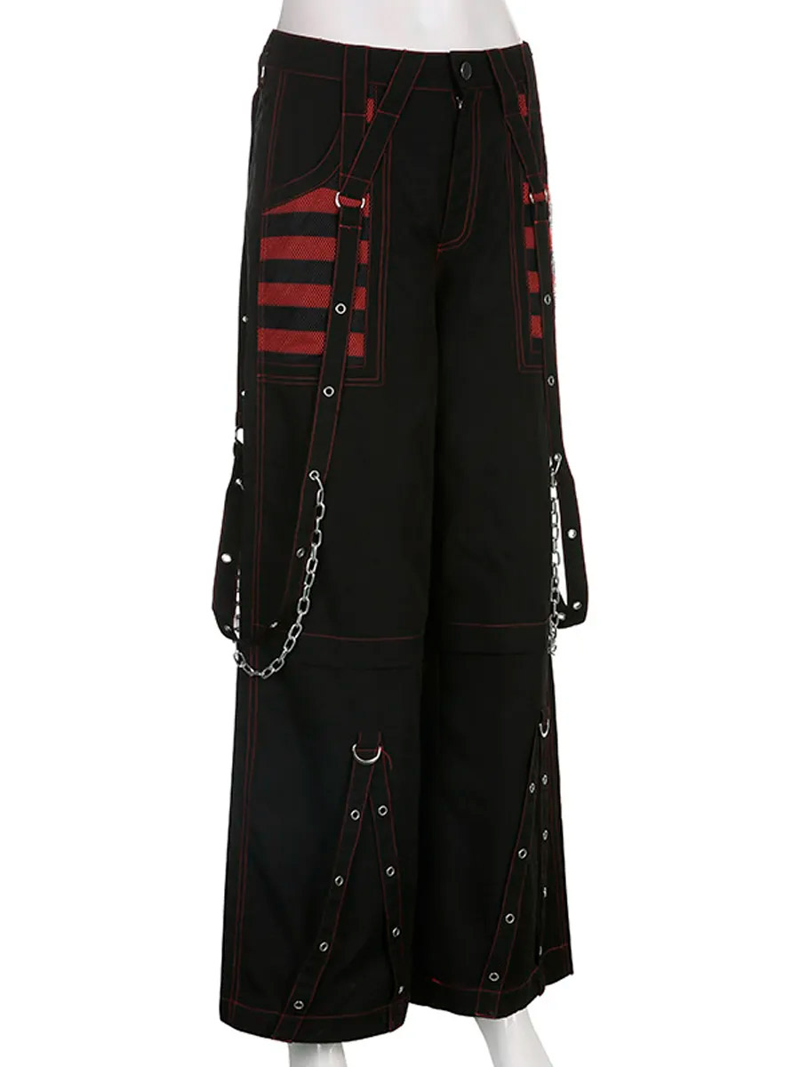 Штаны летние с цепями черно-красные - фото 4 - rockbunker.ru