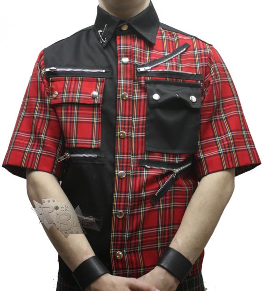 Рубашка Hacker 010 с короткими рукавами красно-черная - фото 3 - rockbunker.ru