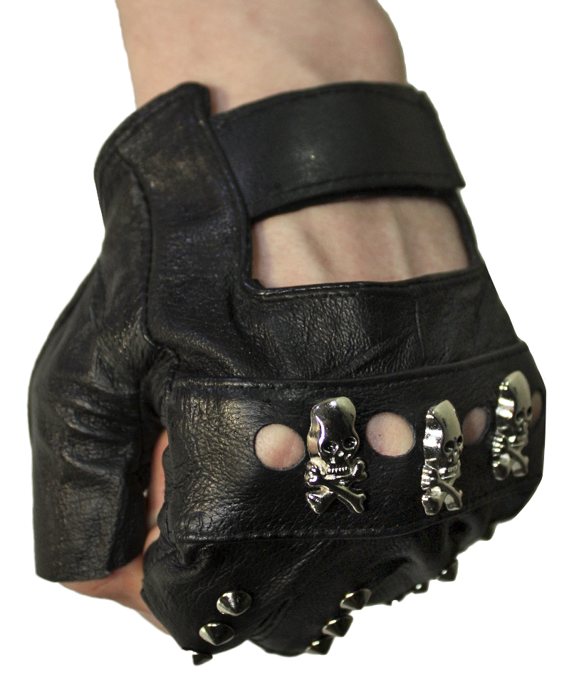 Перчатки кожаные Черепа - фото 2 - rockbunker.ru