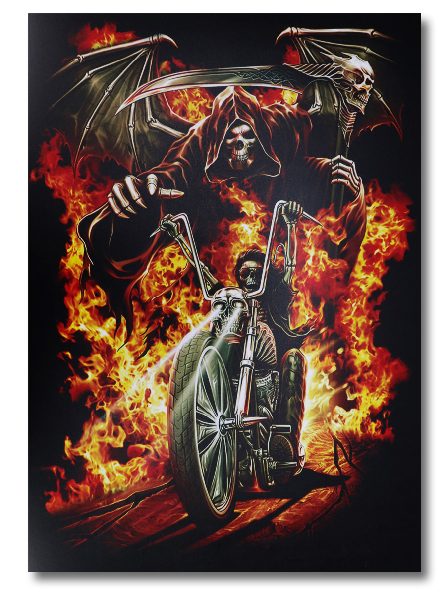 Плакат пластиковый Biker & Death - фото 1 - rockbunker.ru