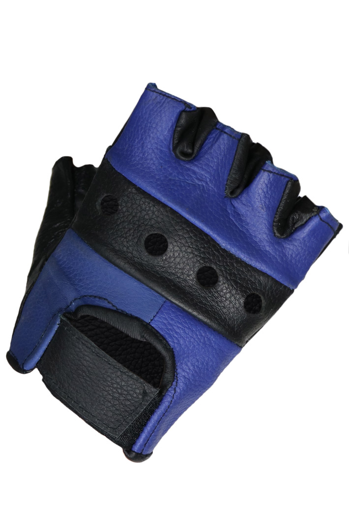 Перчатки кожаные First M-160 без пальцев синие - фото 1 - rockbunker.ru