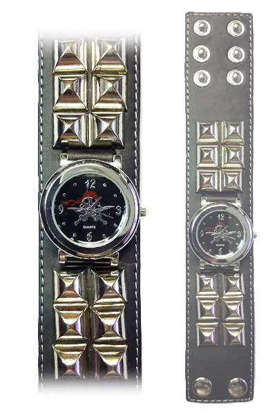 Часы наручные Флибустьер с заклепками пирамидами - фото 1 - rockbunker.ru
