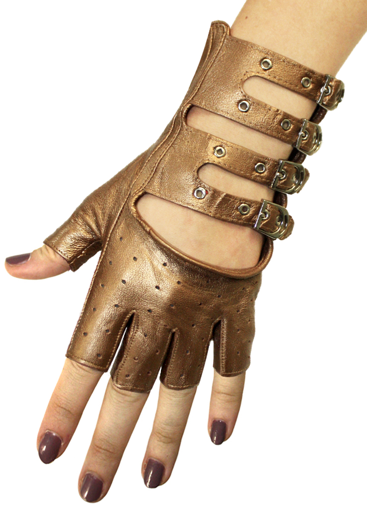 Перчатки кожаные без пальцев женские на ремешках - фото 9 - rockbunker.ru
