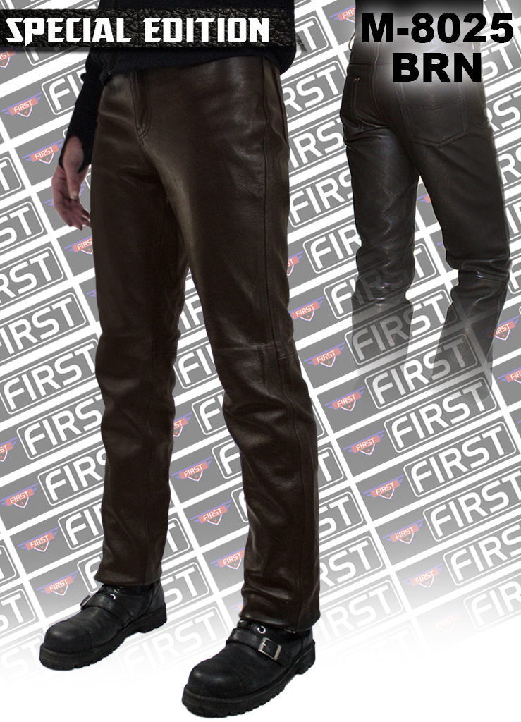 Штаны кожаные мужские First M-8025 BRN классические коричневые - фото 1 - rockbunker.ru